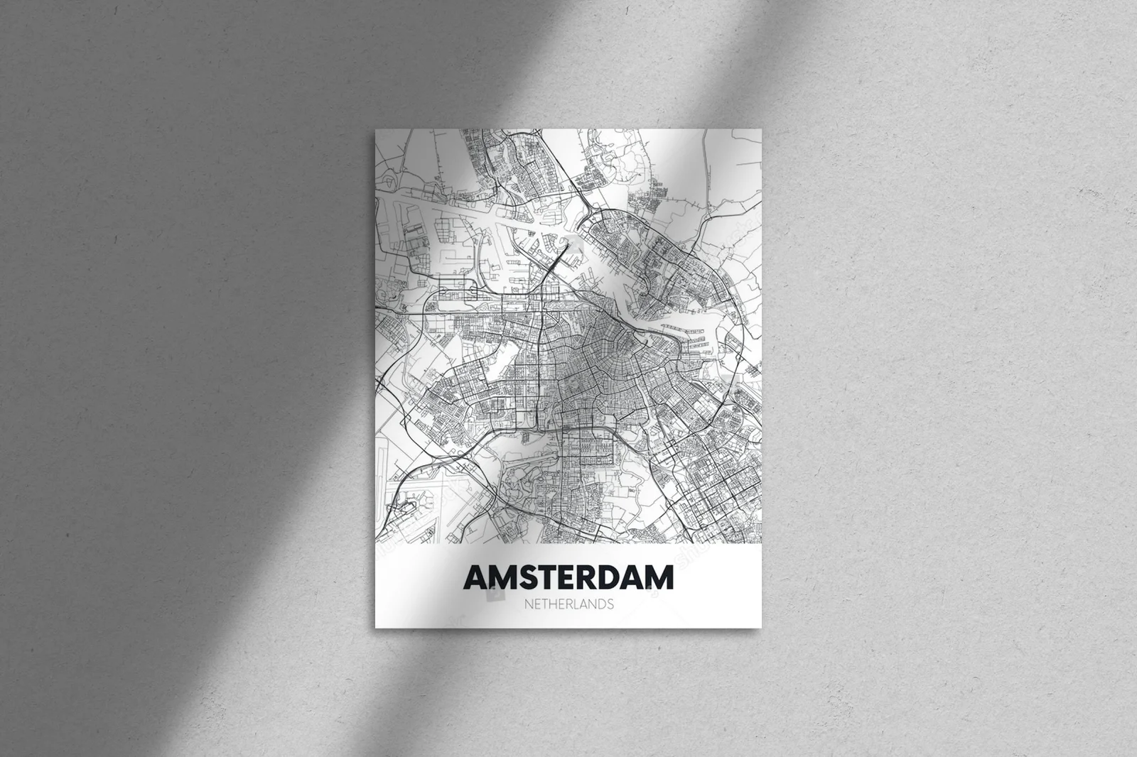 Magiczna mapa Amsterdamu w odcieniach bieli