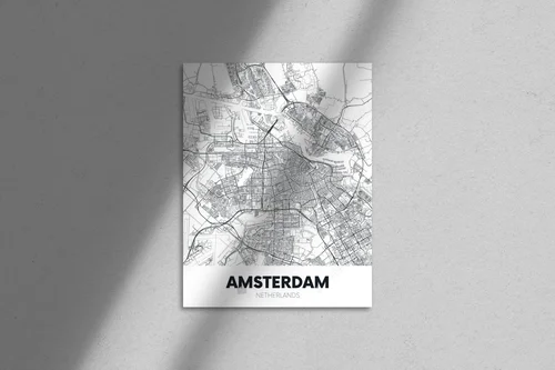 Magiczna mapa Amsterdamu w odcieniach bieli
