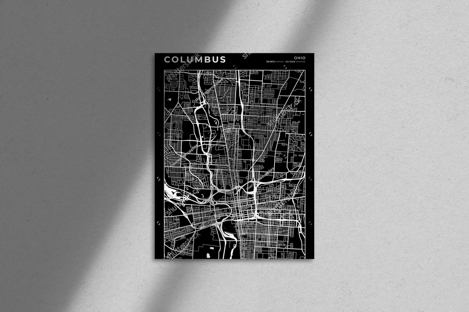 Elegancka mapa Columbus w monochromatycznych odcieniach