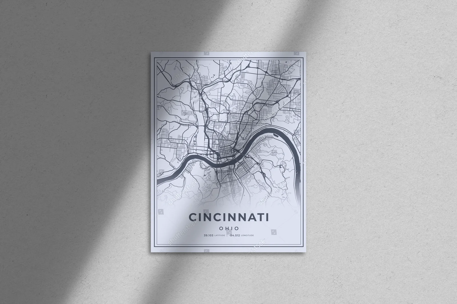 Nowoczesna mapa Cincinnati w delikatnej szarości