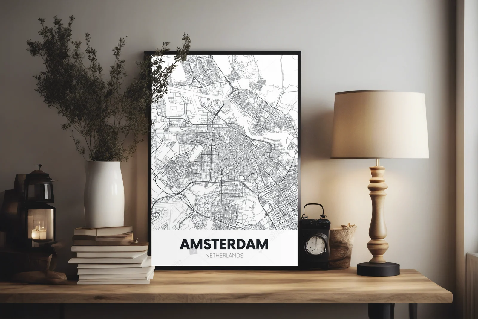 Magiczna mapa Amsterdamu w odcieniach bieli