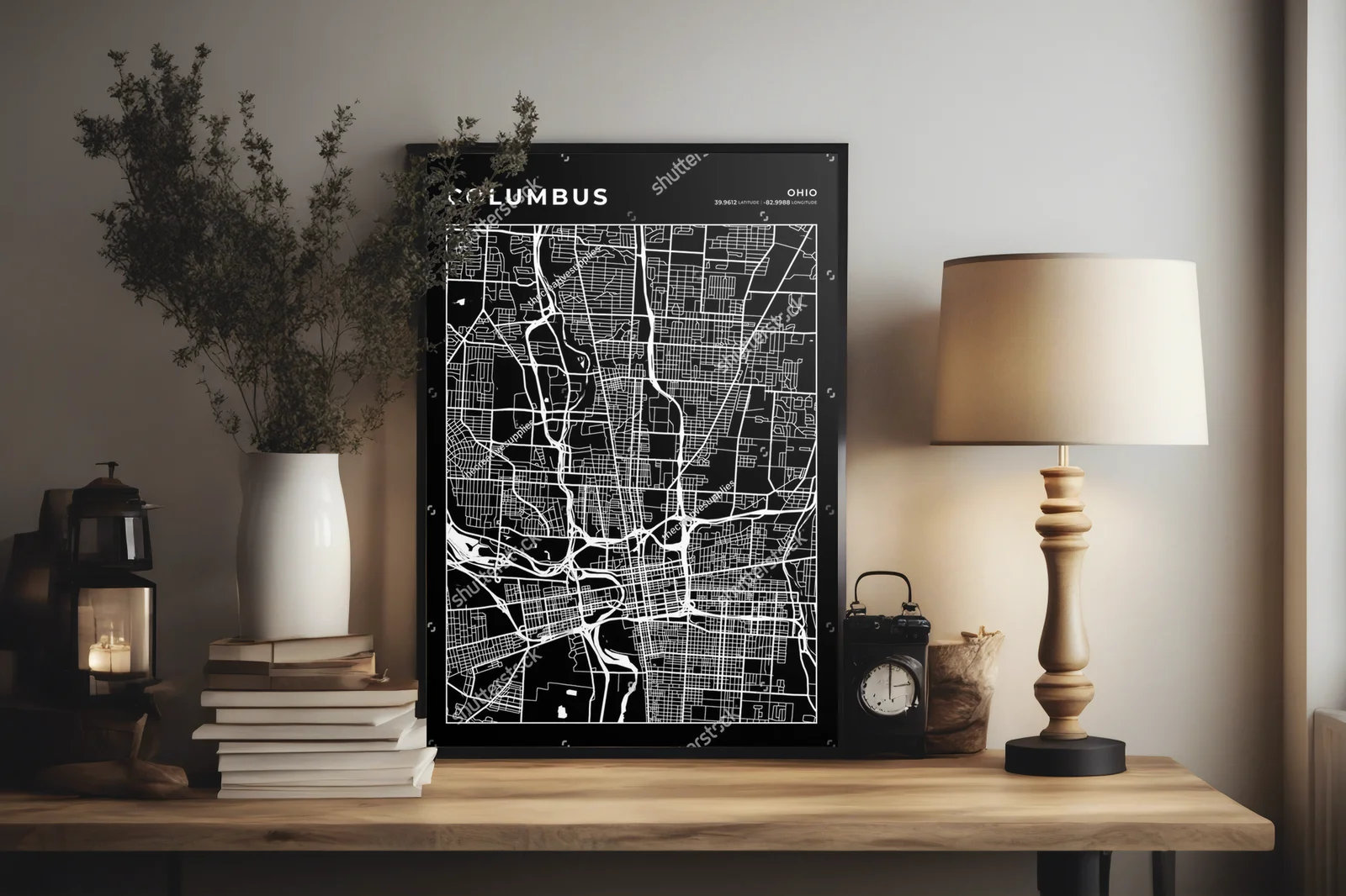 Elegancka mapa Columbus w monochromatycznych odcieniach
