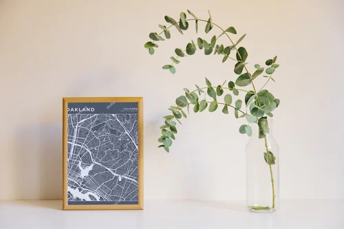 Minimalistyczna mapa Oakland w odcieniach szarości