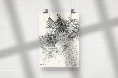 Elegancka mapka Katowic w pastelowych odcieniach