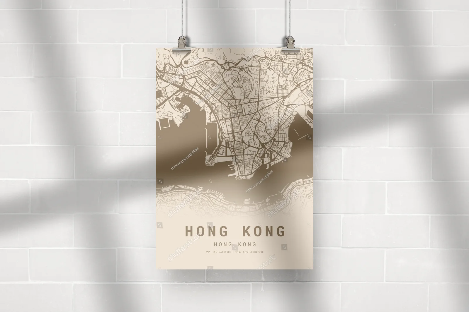 Elegantna mapa Hongkongu w pastelowych barwach