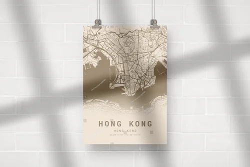 Elegantna mapa Hongkongu w pastelowych barwach
