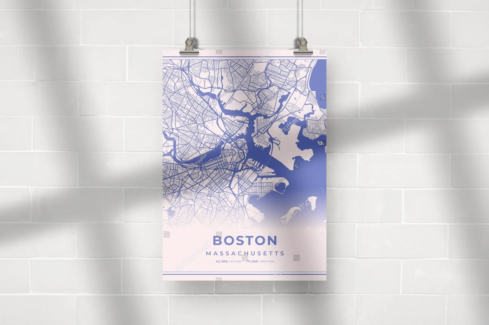 Pastelowa mapa Bostonu w różowo-niebieskich odcieniach