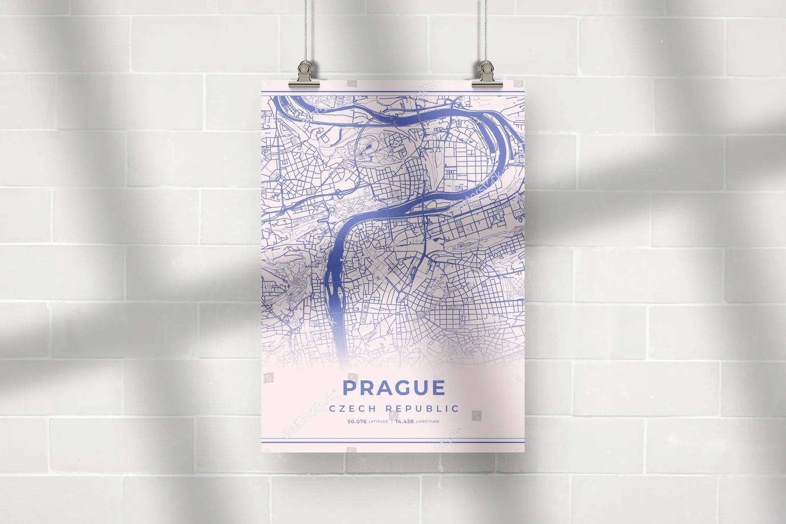 Pastelowa mapa Pragi z koordynatami