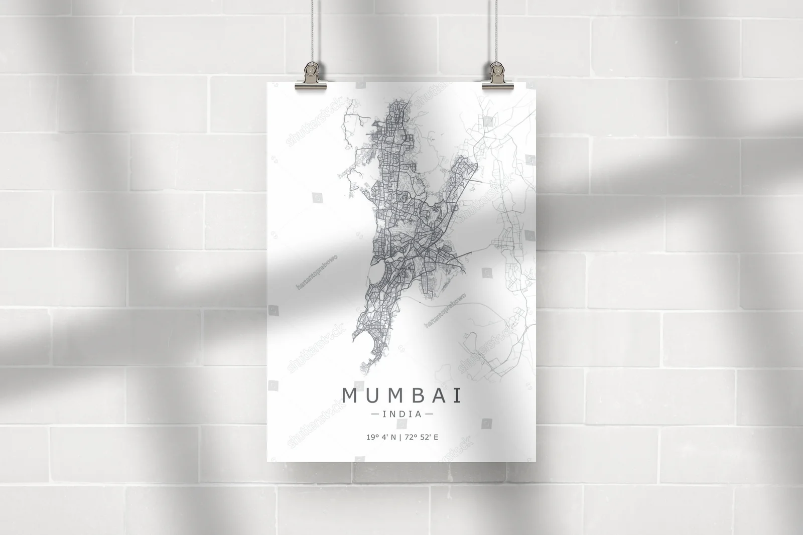 Minimalistyczna mapa Mumbai: podróż w kolorze bieli