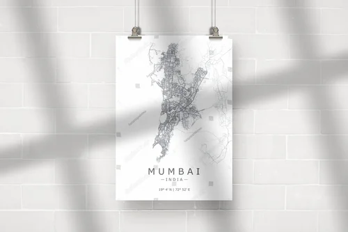 Minimalistyczna mapa Mumbai: podróż w kolorze bieli