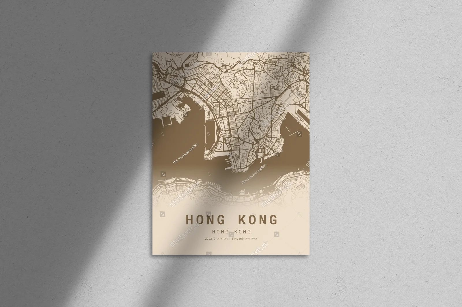 Elegantna mapa Hongkongu w pastelowych barwach