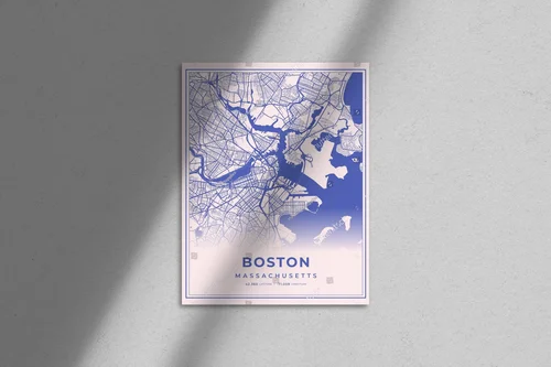 Pastelowa mapa Bostonu w różowo-niebieskich odcieniach