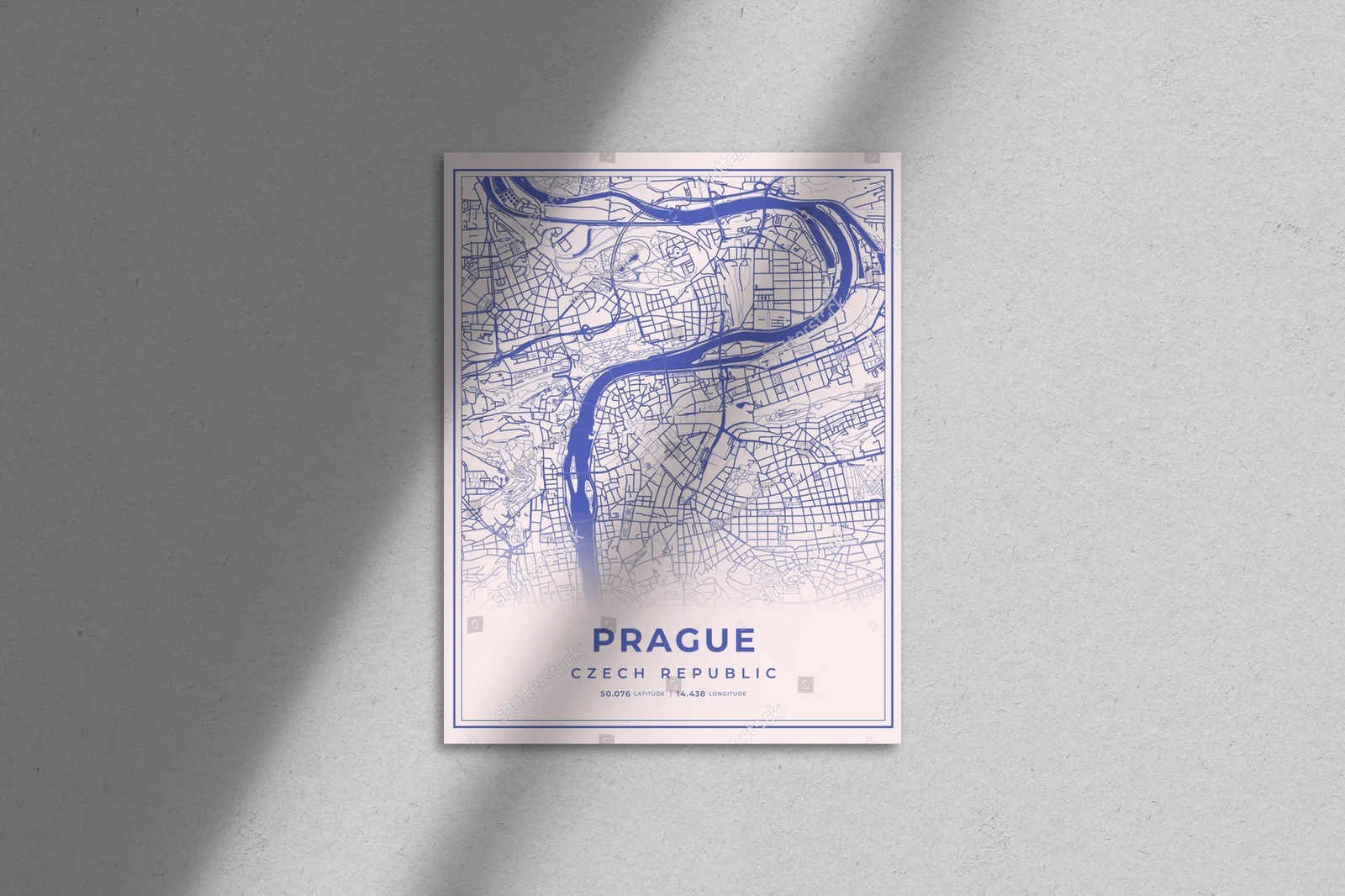 Pastelowa mapa Pragi z koordynatami