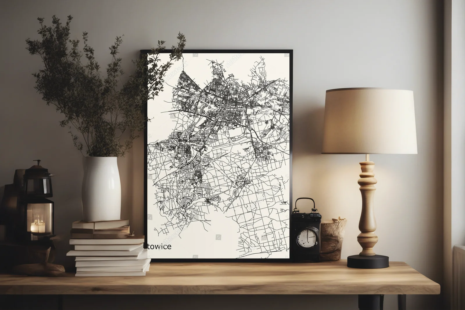 Elegancka mapka Katowic w pastelowych odcieniach