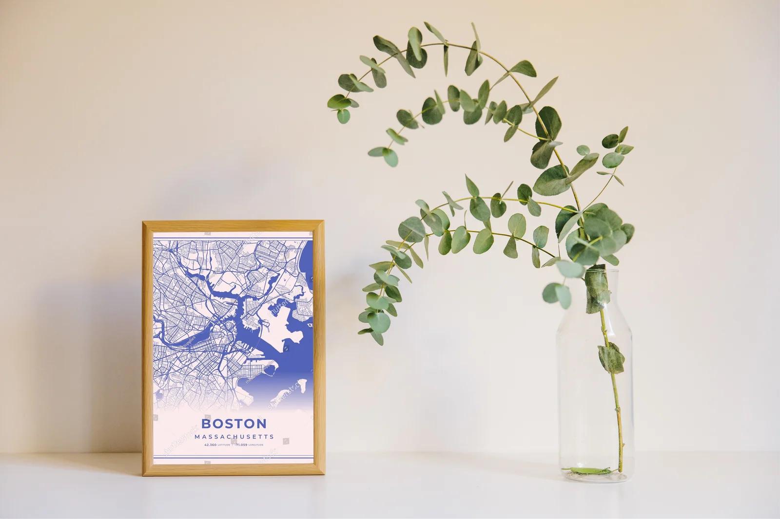 Pastelowa mapa Bostonu w różowo-niebieskich odcieniach