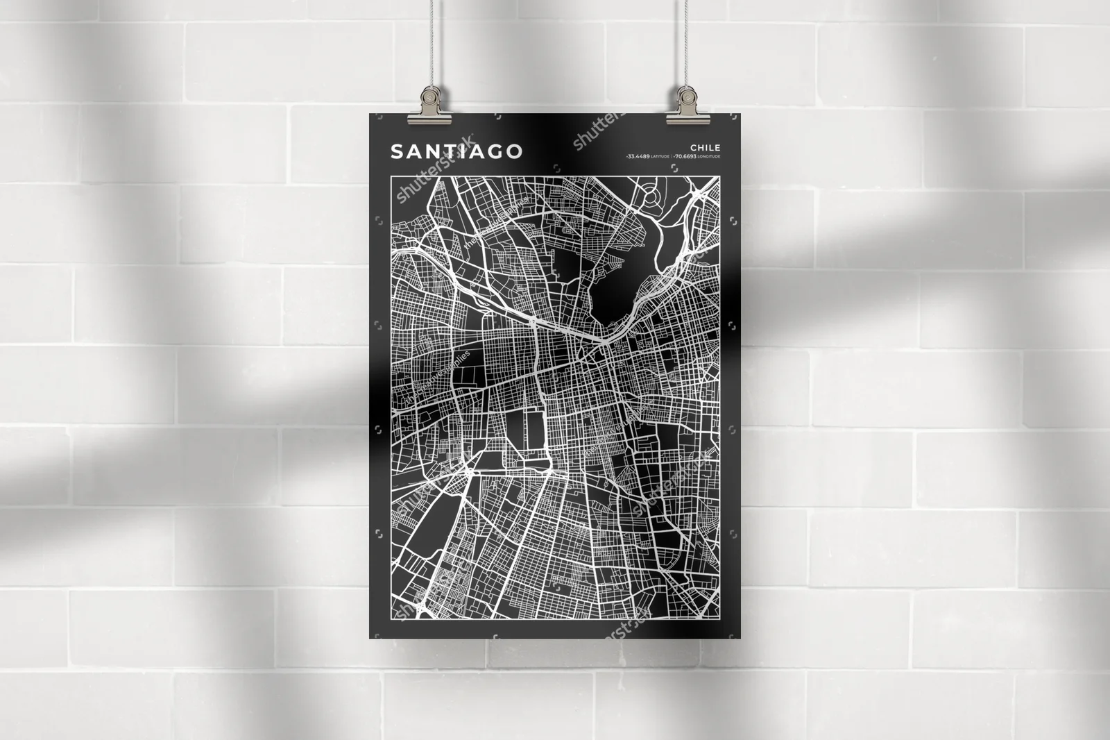 Monochromatyczna mapa Santiago w nowoczesnym stylu