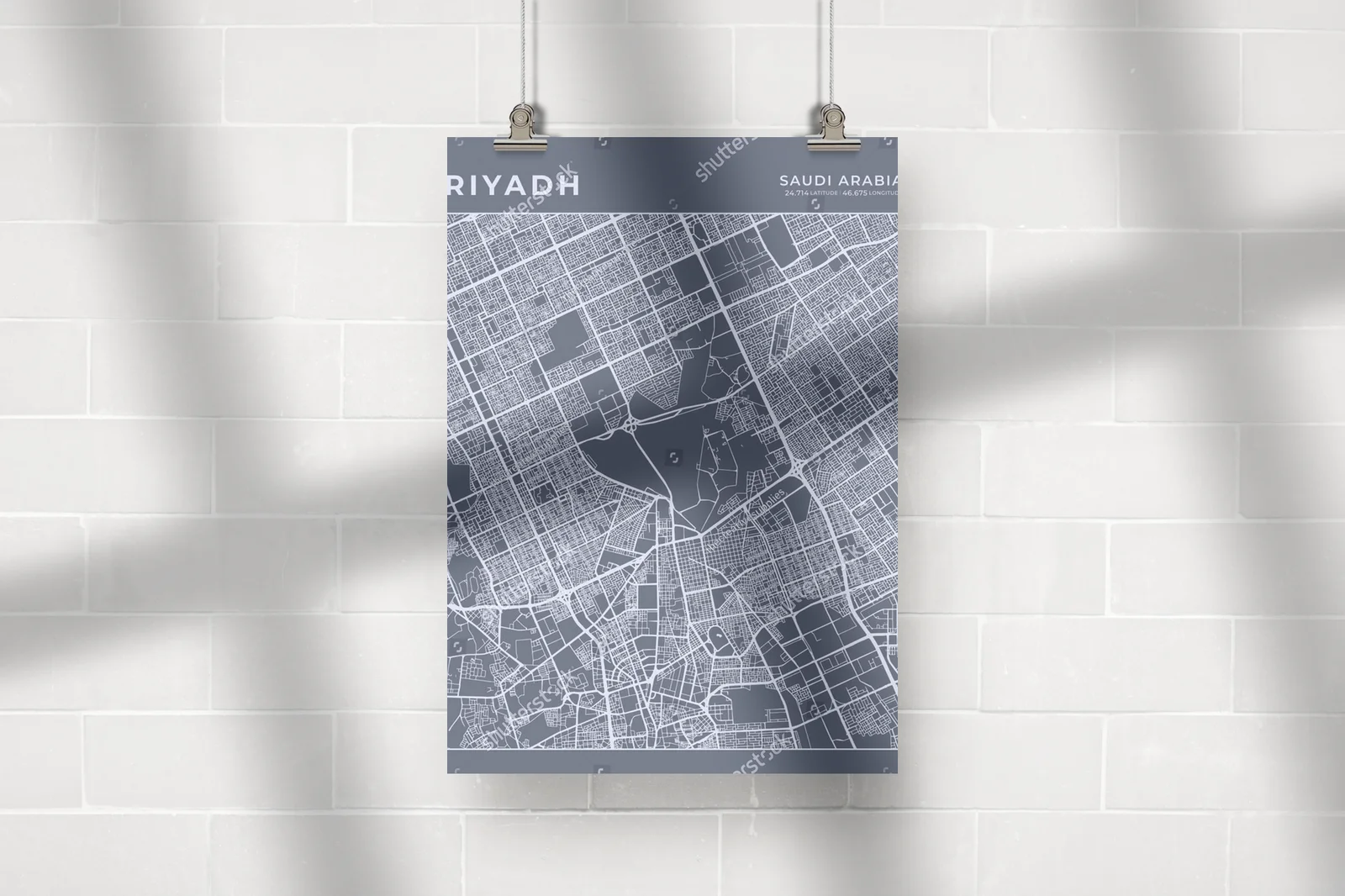 Elegancka mapa Rijadu w odcieniach szarości