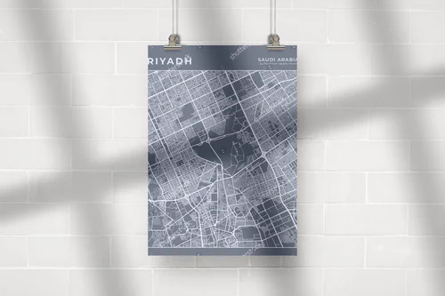 Elegancka mapa Rijadu w odcieniach szarości