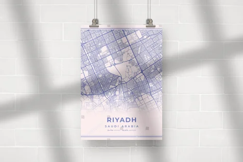 Pastelowy urok Riyad: Mapa miasta w stonowanych tonach