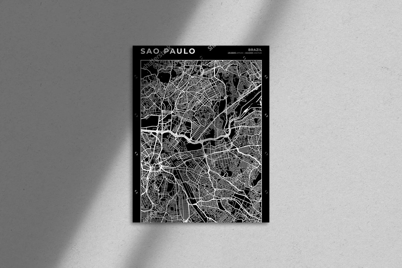 Minimalistyczna mapa São Paulo w monochromatycznej elegancji