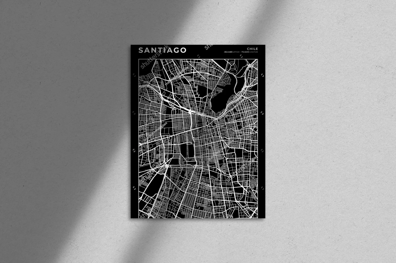 Monochromatyczna mapa Santiago w nowoczesnym stylu