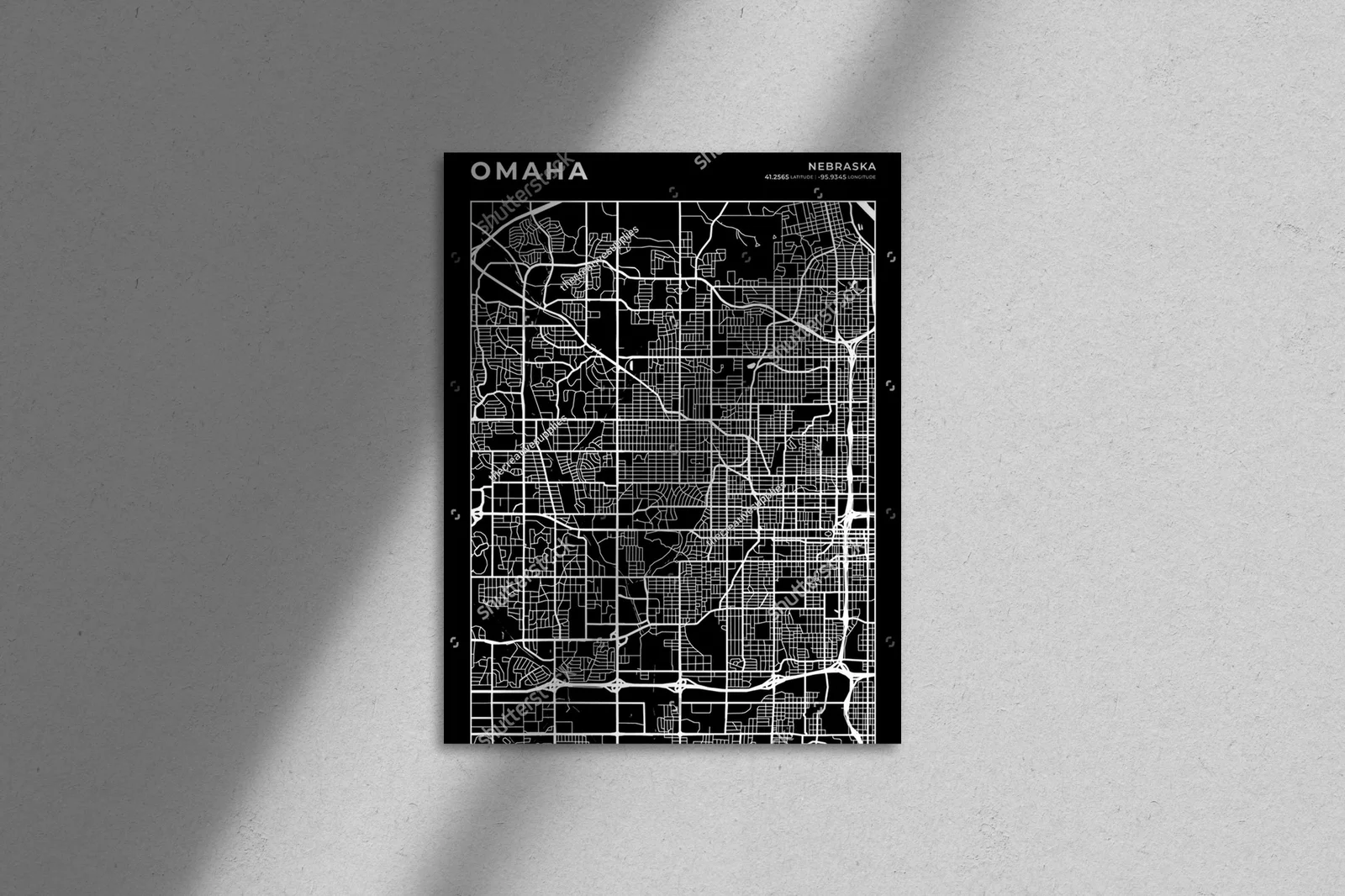 Elegancka mapa Omaha w monochromatycznej gamie