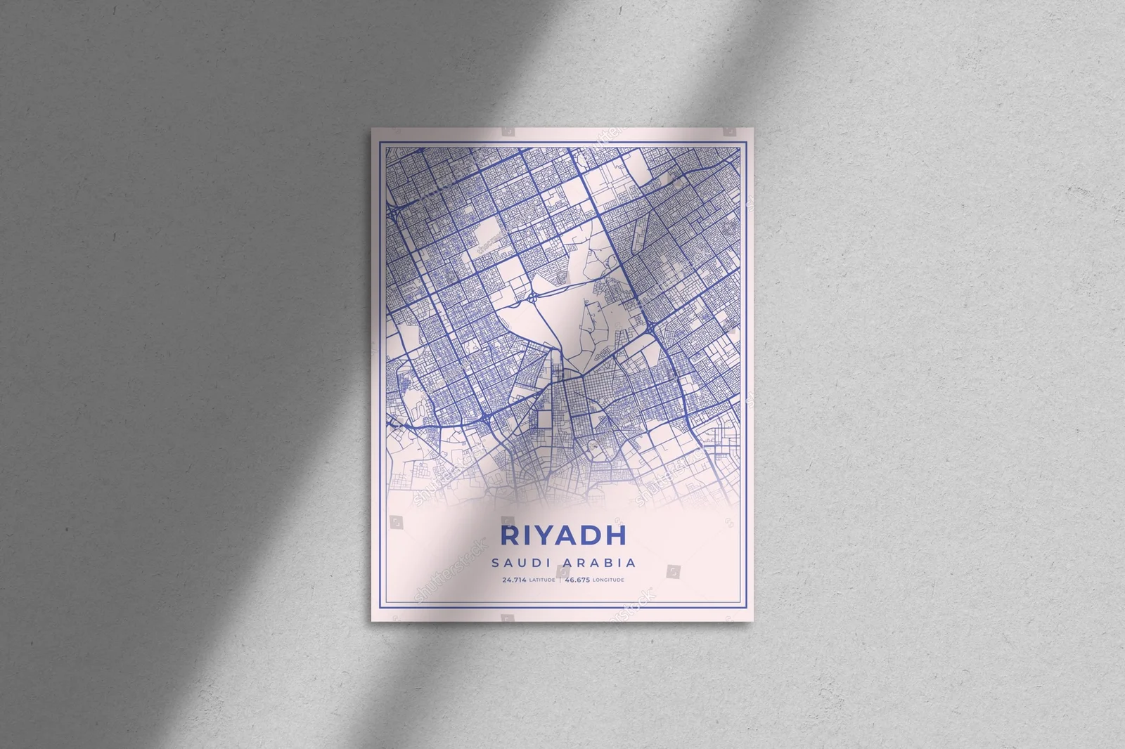Pastelowy urok Riyad: Mapa miasta w stonowanych tonach