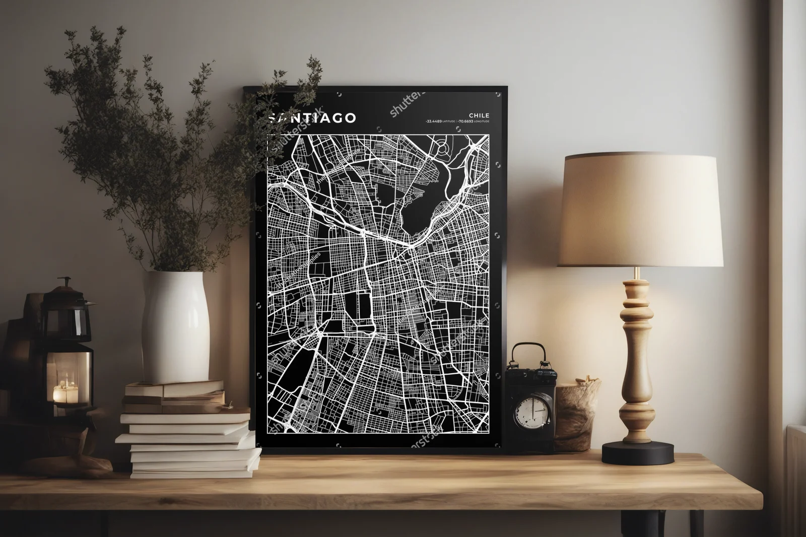 Monochromatyczna mapa Santiago w nowoczesnym stylu