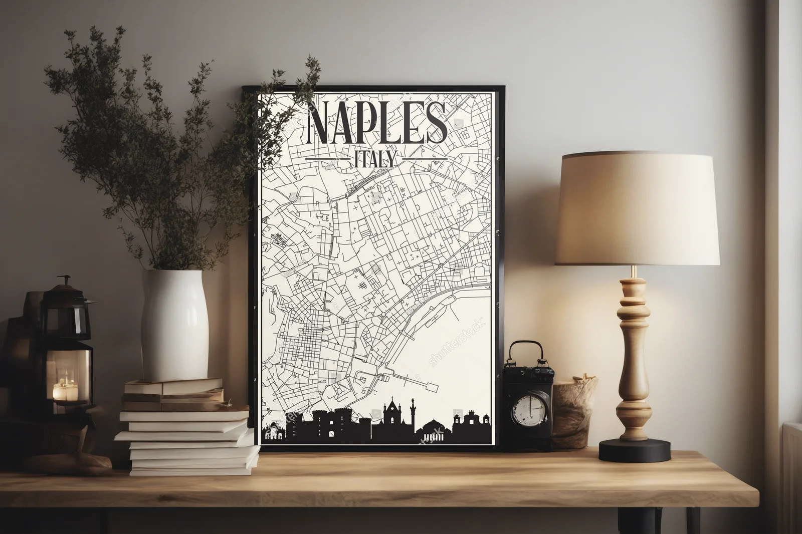 Urokliwa mapa ulic Neapolu w retro stylu