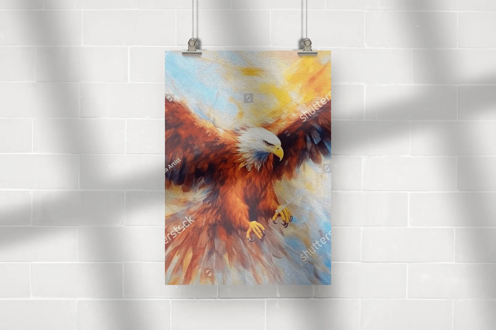 Eagle w locie na tle kolorowego nieba