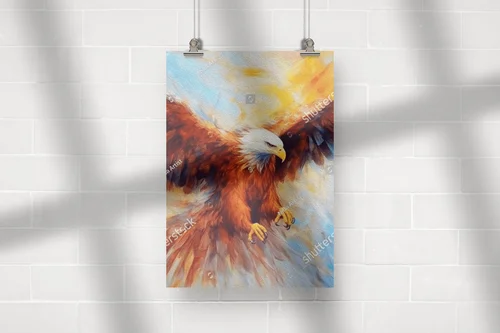 Eagle w locie na tle kolorowego nieba