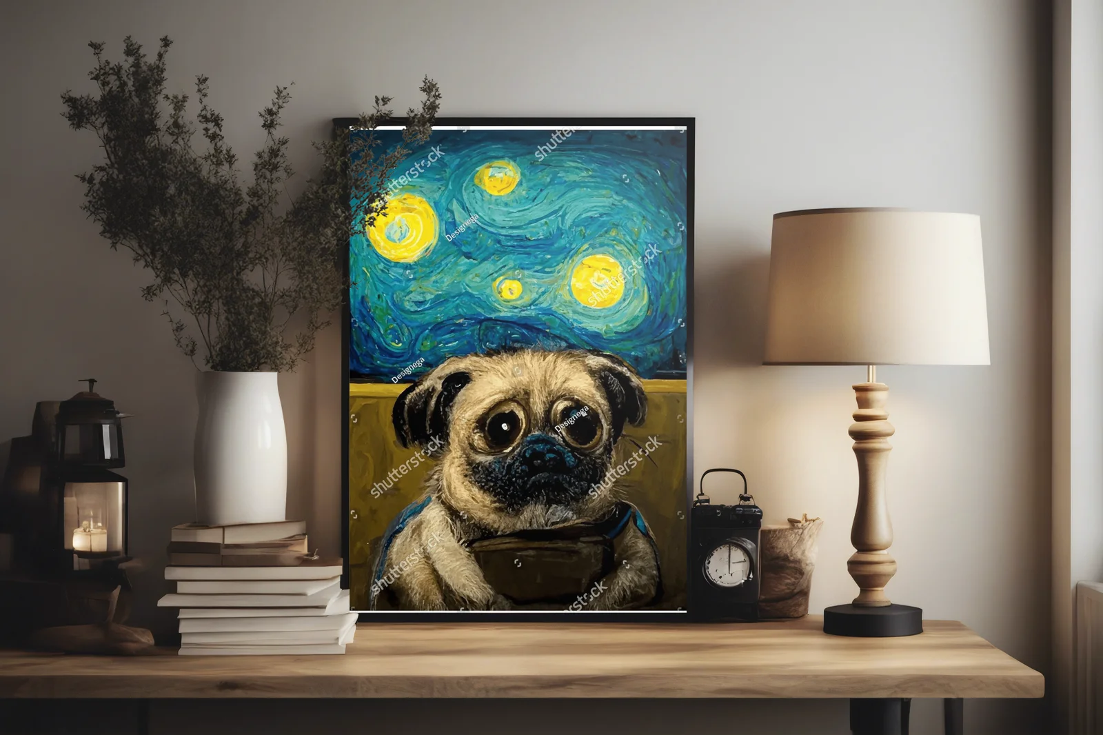 Pies w stylu Van Gogha pod nocnym niebem