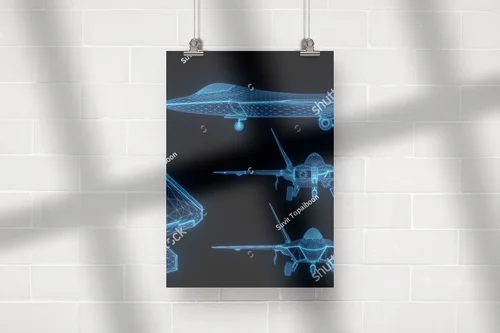 Futurystyczny hologram samolotu w neonowych barwach