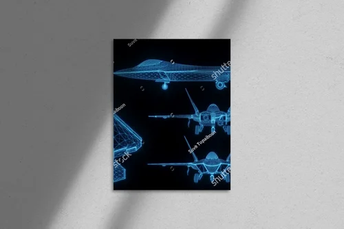 Futurystyczny hologram samolotu w neonowych barwach