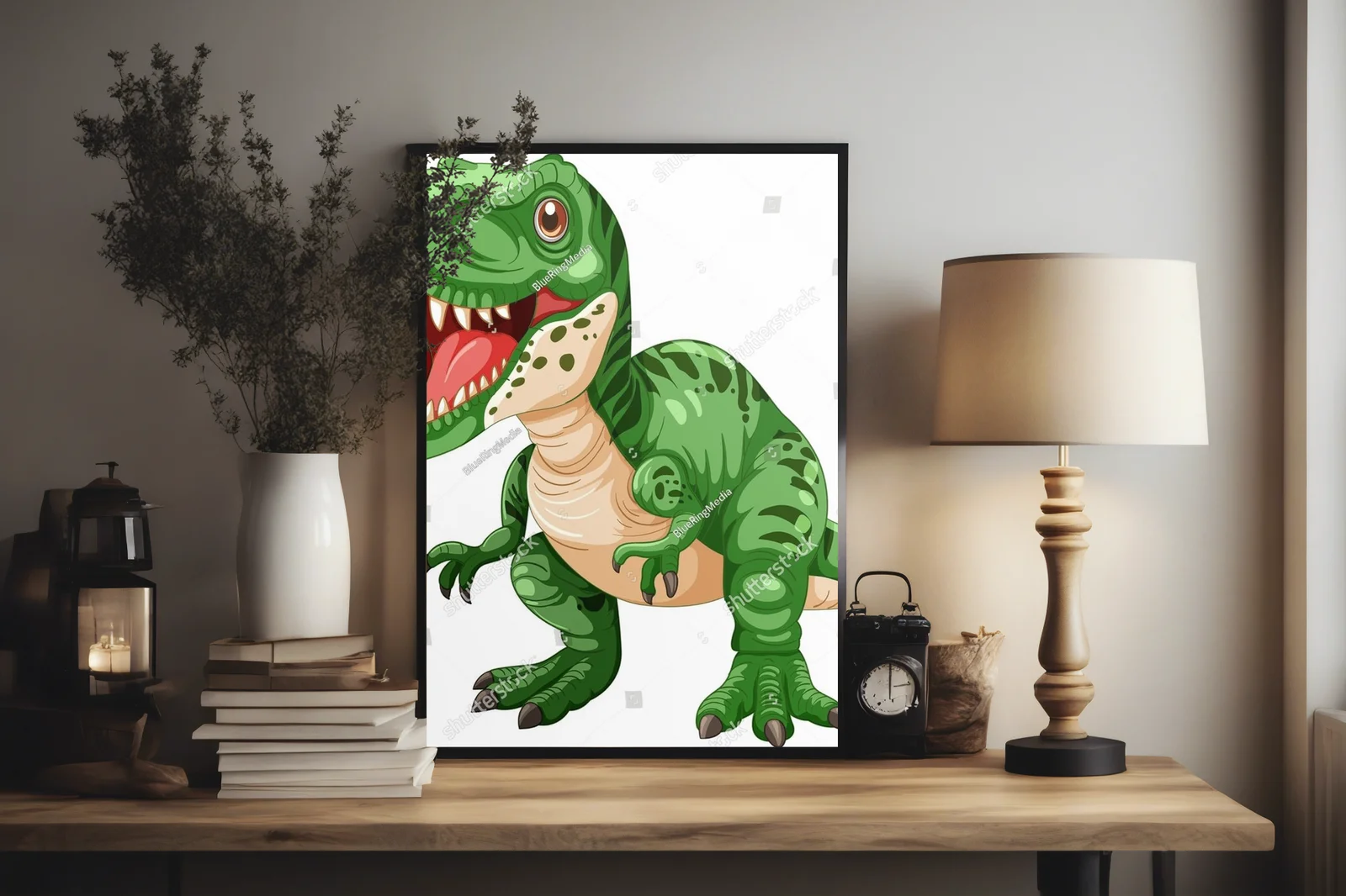 Zielony dinozaur w radosnej przygodzie