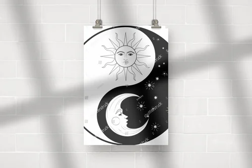 Retro motyw yin-yang w świetle słońca i księżyca