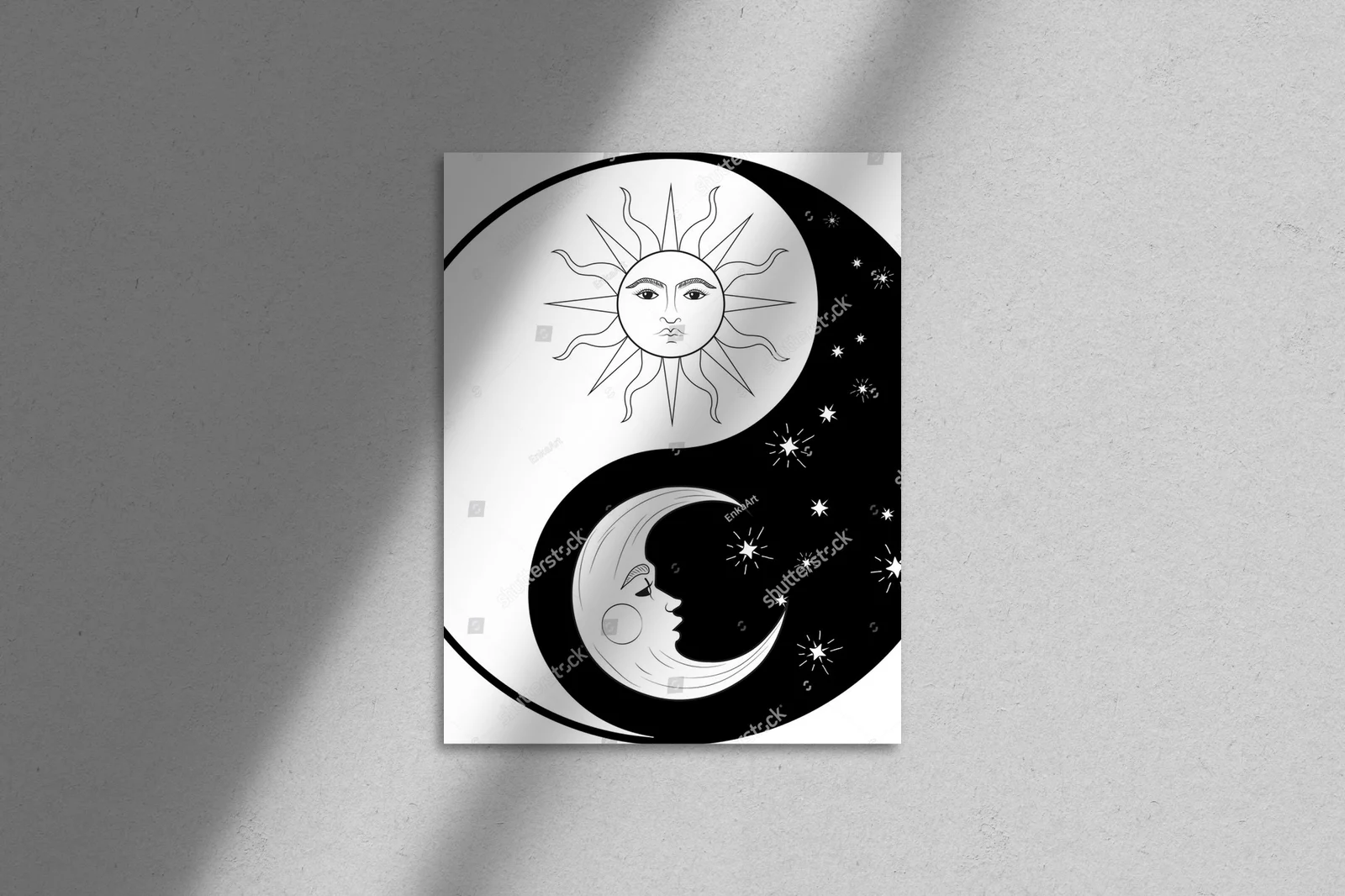 Retro motyw yin-yang w świetle słońca i księżyca