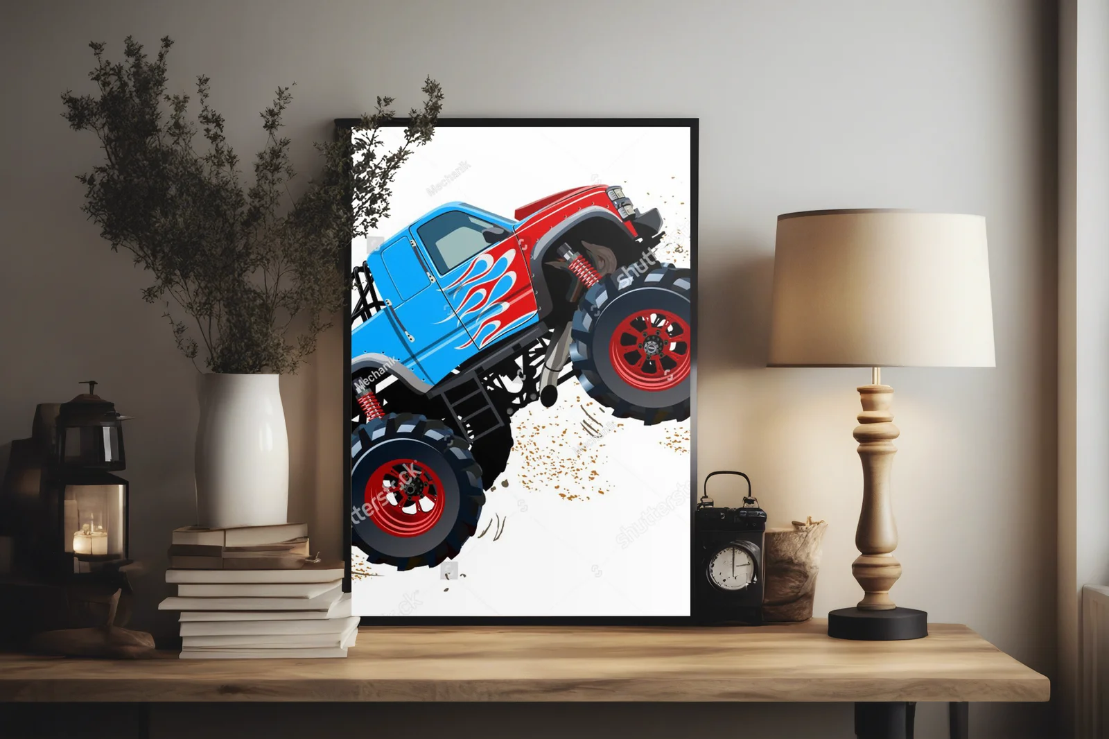 Futurystyczny monster truck w bajkowym stylu