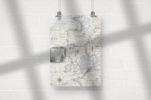 Wielowymiarowa mapa mórz na surowej ceglanej ścianie