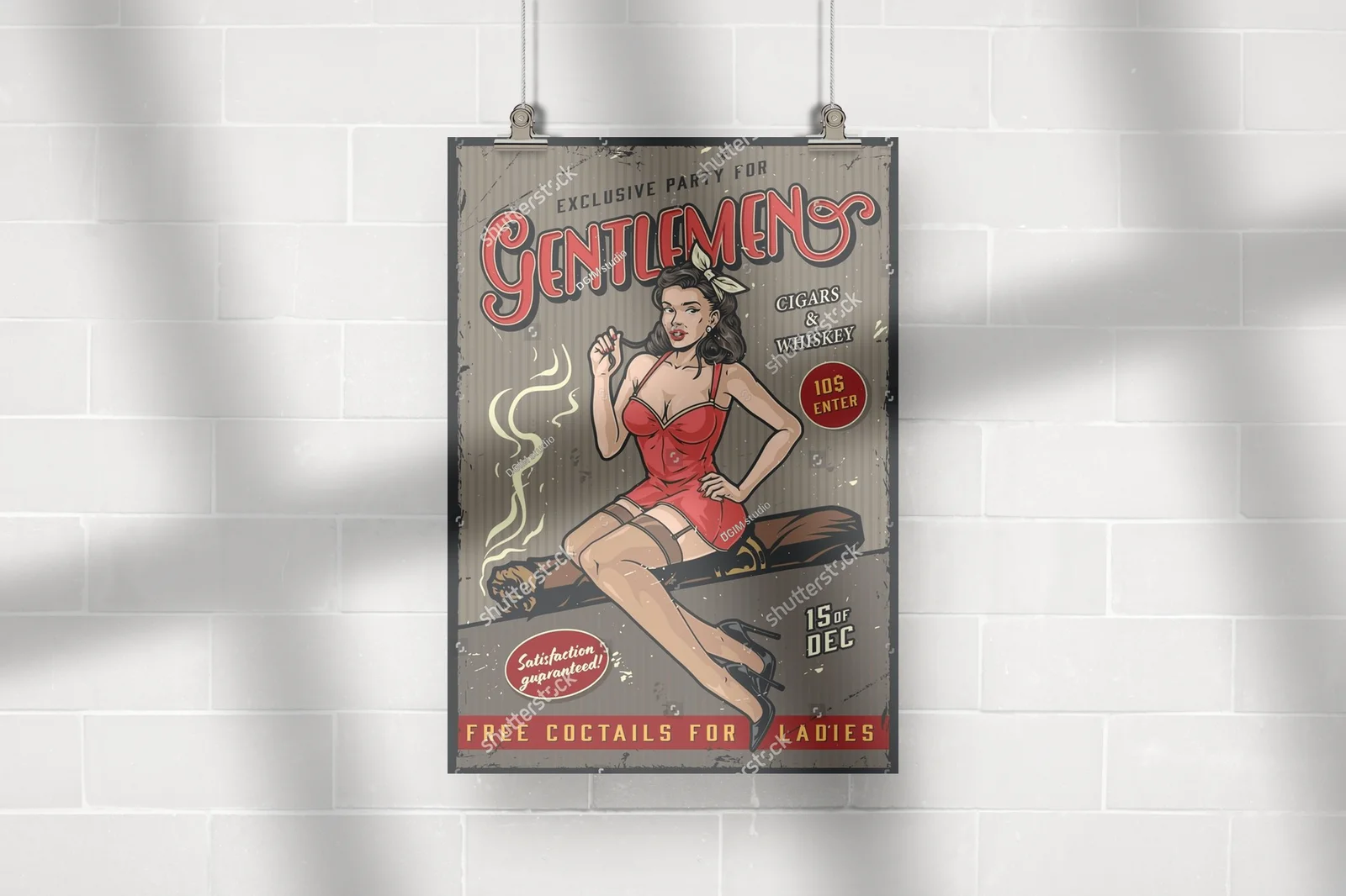 Kolorowa retro kompozycja z pinup dziewczyną