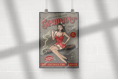 Kolorowa retro kompozycja z pinup dziewczyną