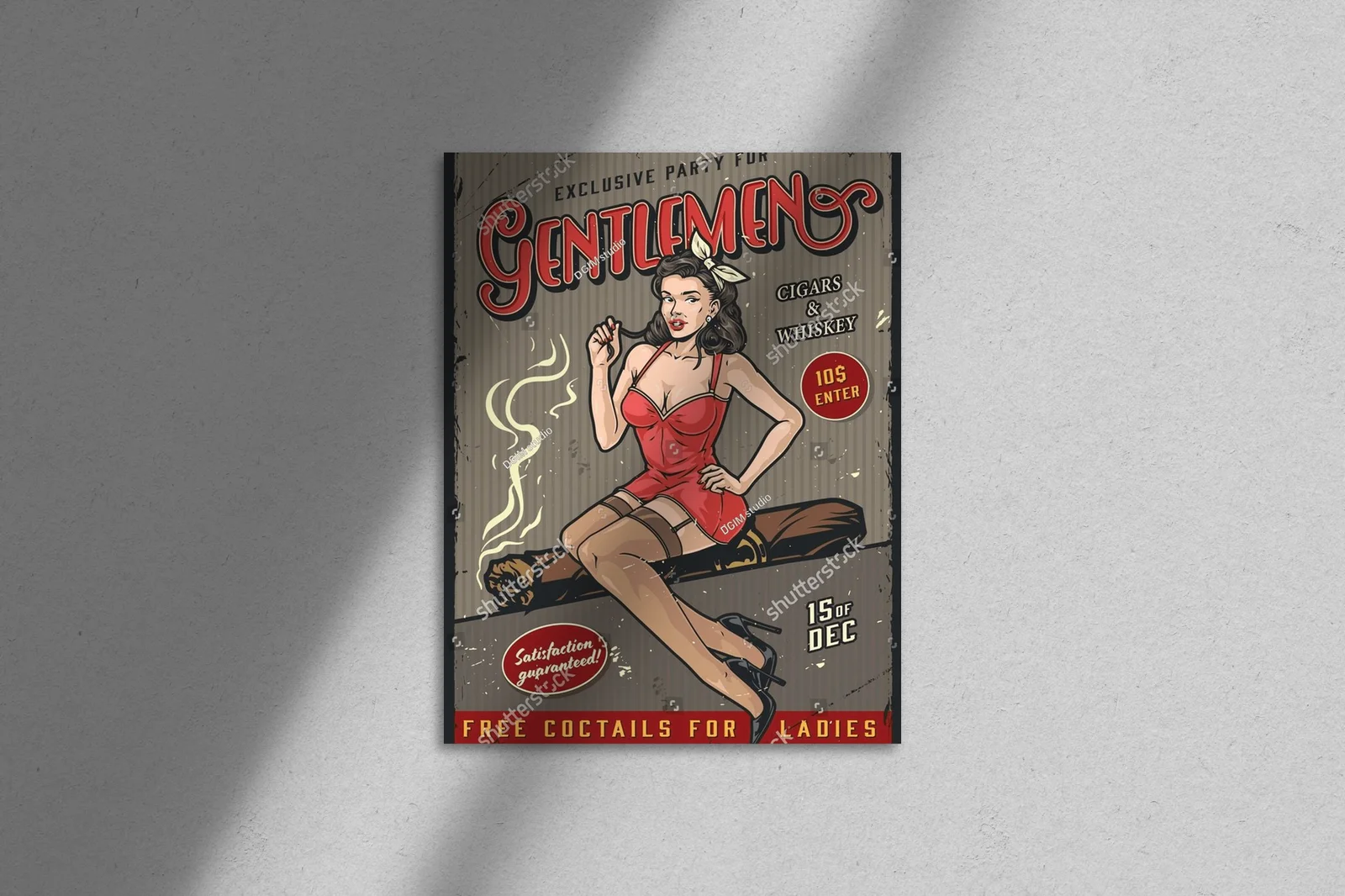 Kolorowa retro kompozycja z pinup dziewczyną