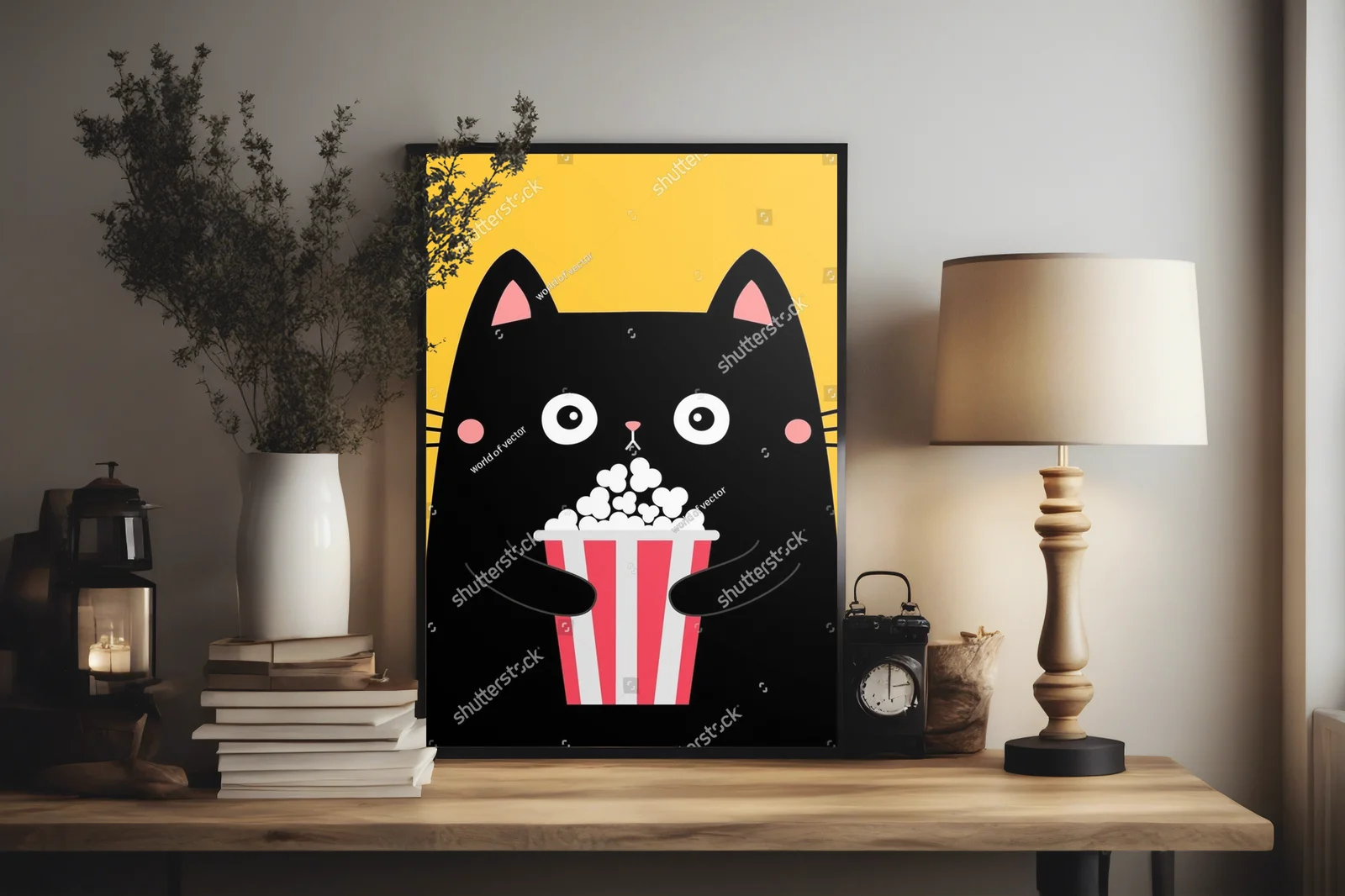 Uroczy kociak z popcornem w radosnym stylu