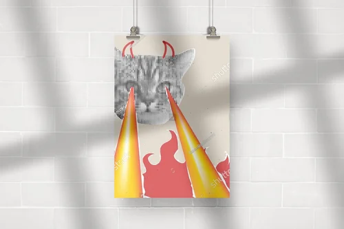 Psychedeliczny banner z demonicznym kotem