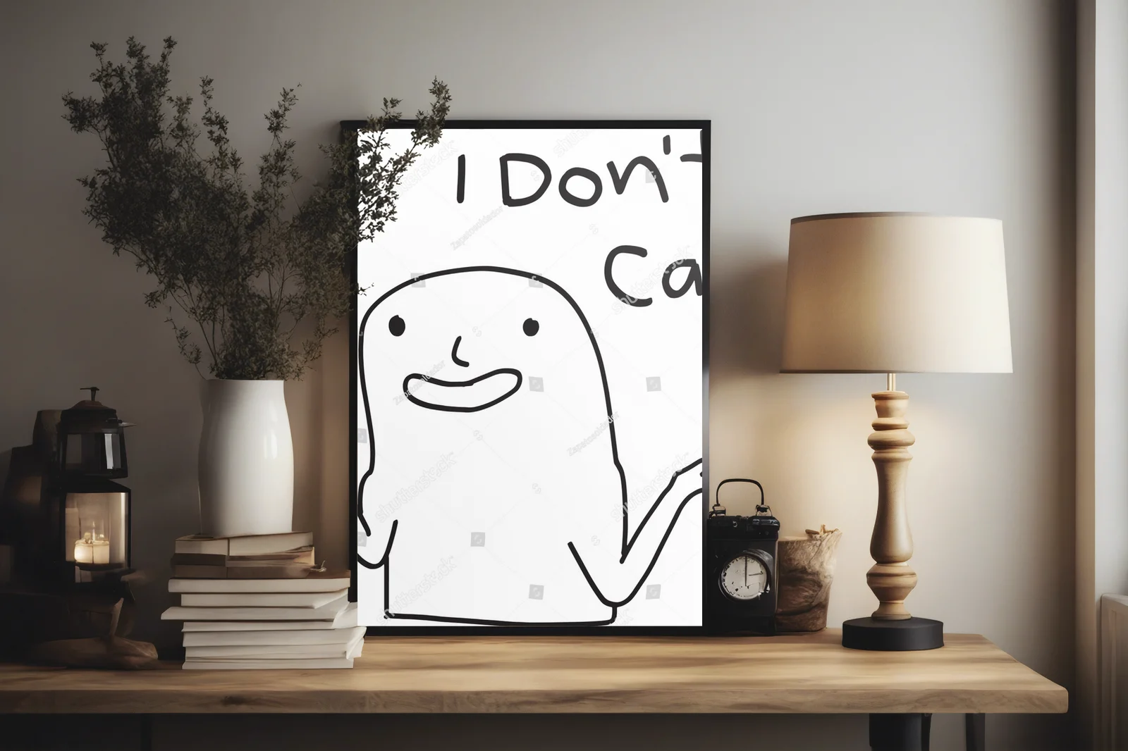 Zabawny mem z serii 'idk i don't care' w minimalistycznym stylu