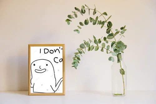 Zabawny mem z serii 'idk i don't care' w minimalistycznym stylu