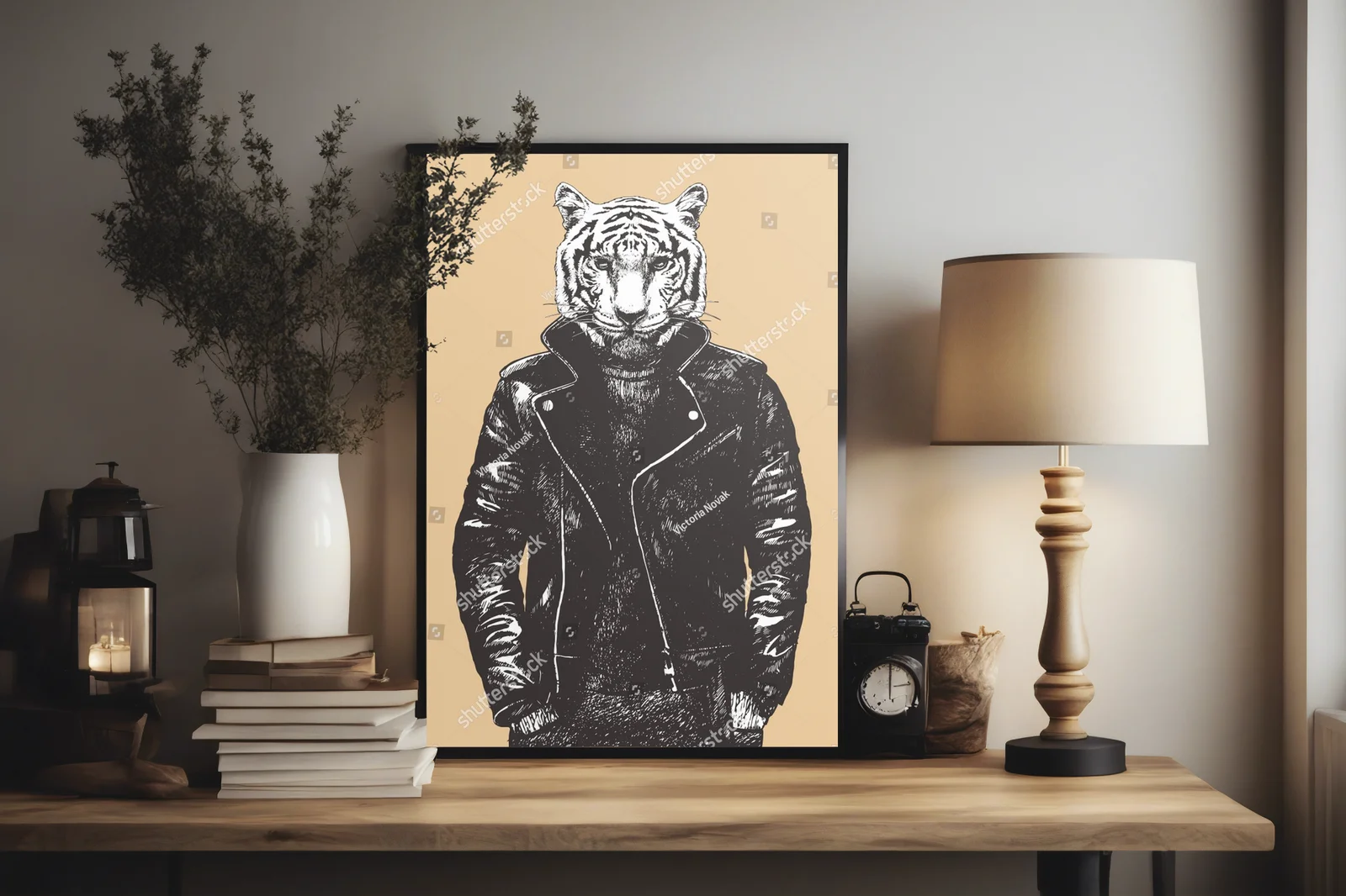 Portret tygrysa w skórzanej kurtce pełen stylu
