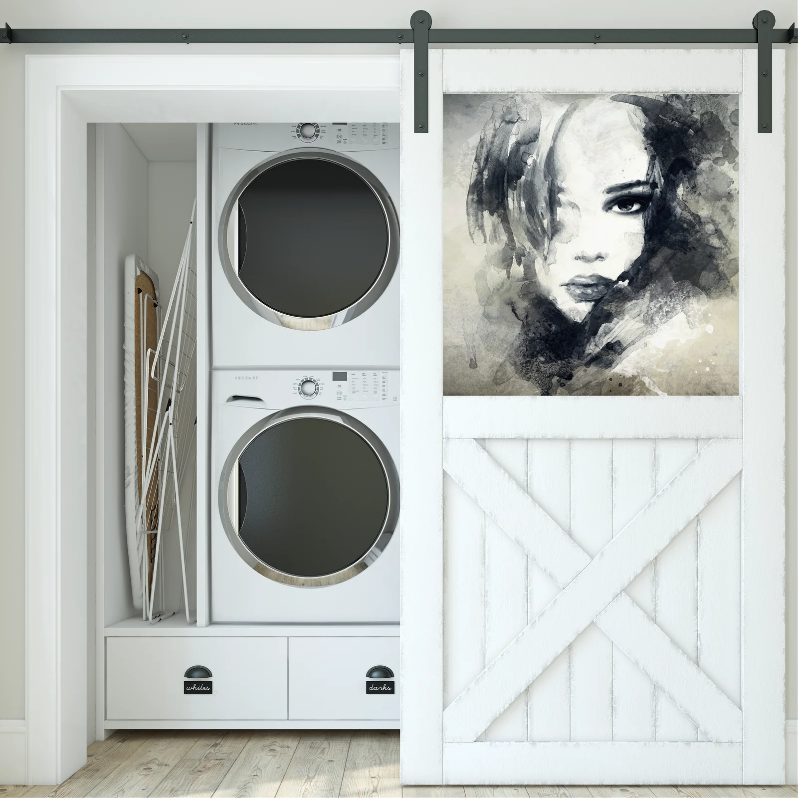Subtelny abstrakcyjny portret kobiety w odcieniach bieli