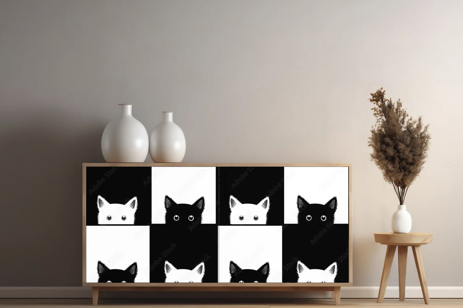 Szachownica kota w minimalistycznym kontrastach