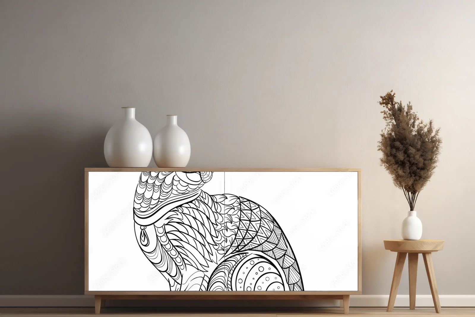 Ręcznie Rysowany Ilustracyjny Zawijas w Czerni i Bieli